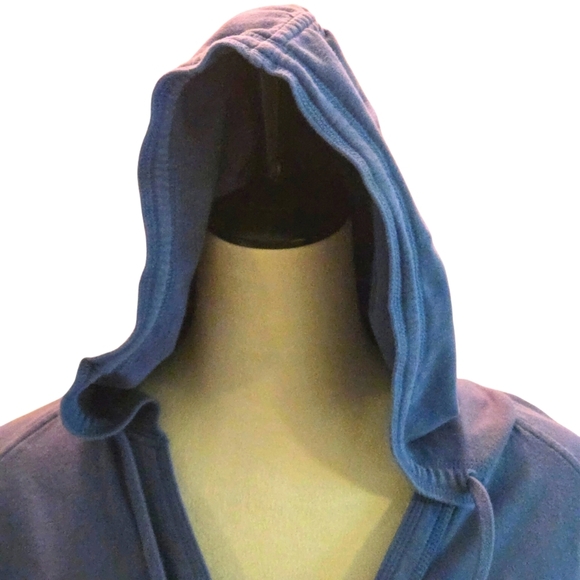 Artisan Women's XL Blue Pullover Drawstring Hoodie Floral Embroidery - Picture 7 of 11